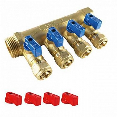 Коллектор с шаровыми кранами3/4&quot; х 16 ц- 4 вых.,200-3/4(4)
