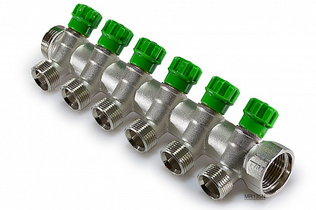 Коллектор 45° с кран-буксами 3/4х1/2ш-6 выхода под конус TIM MR135N-3/4-6