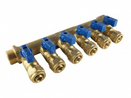Коллектор с шаровыми кранами 3/4&quot; х 16 ц- 6 вых. 200-3/4(6)B