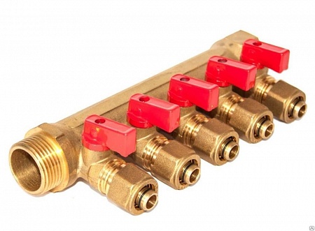 Коллектор с шаровыми кранами 3/4&quot; х 16 ц- 6 вых.,200-3/4(6)R